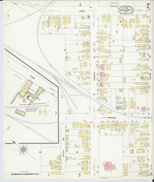 Sanborn Fire Insurance Map from Gallipolis, Gallia County, Ohio (1908), Sheet #0007 - Historic Sanborn Fire Insurance Map Print, vintage old map wall art, antique decor, genealogy gift, Ohio Ohio map