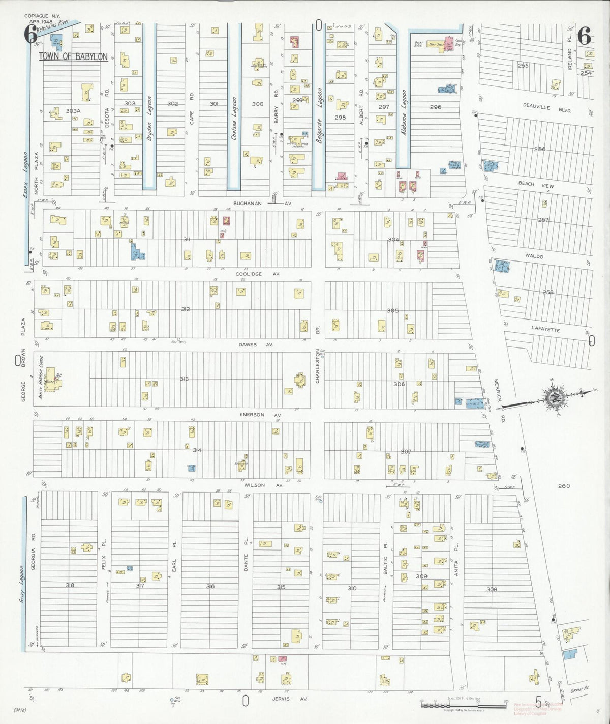 Sanborn Fire Insurance Map from Copiague, Suffolk County, New York (1948), Sheet #0006 - Complete Map Set gallery image, historic Sanborn map, vintage wall art, New York New York