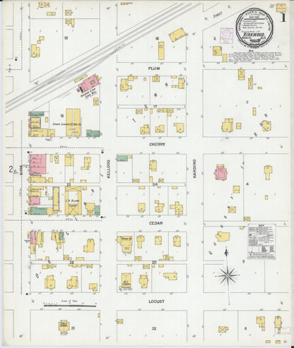 Sanborn Fire Insurance Map from Kirkwood, Warren County, Illinois (1901), Sheet #0001 - Historic Sanborn Fire Insurance Map Print, vintage old map wall art, antique decor, genealogy gift, Illinois Illinois map
