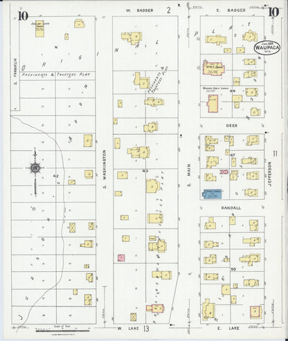 Sanborn Fire Insurance Map from Waupaca, Waupaca County, Wisconsin (1924), Sheet #0010 - Historic Sanborn Fire Insurance Map Print, vintage old map wall art, antique decor, genealogy gift, Wisconsin Wisconsin map