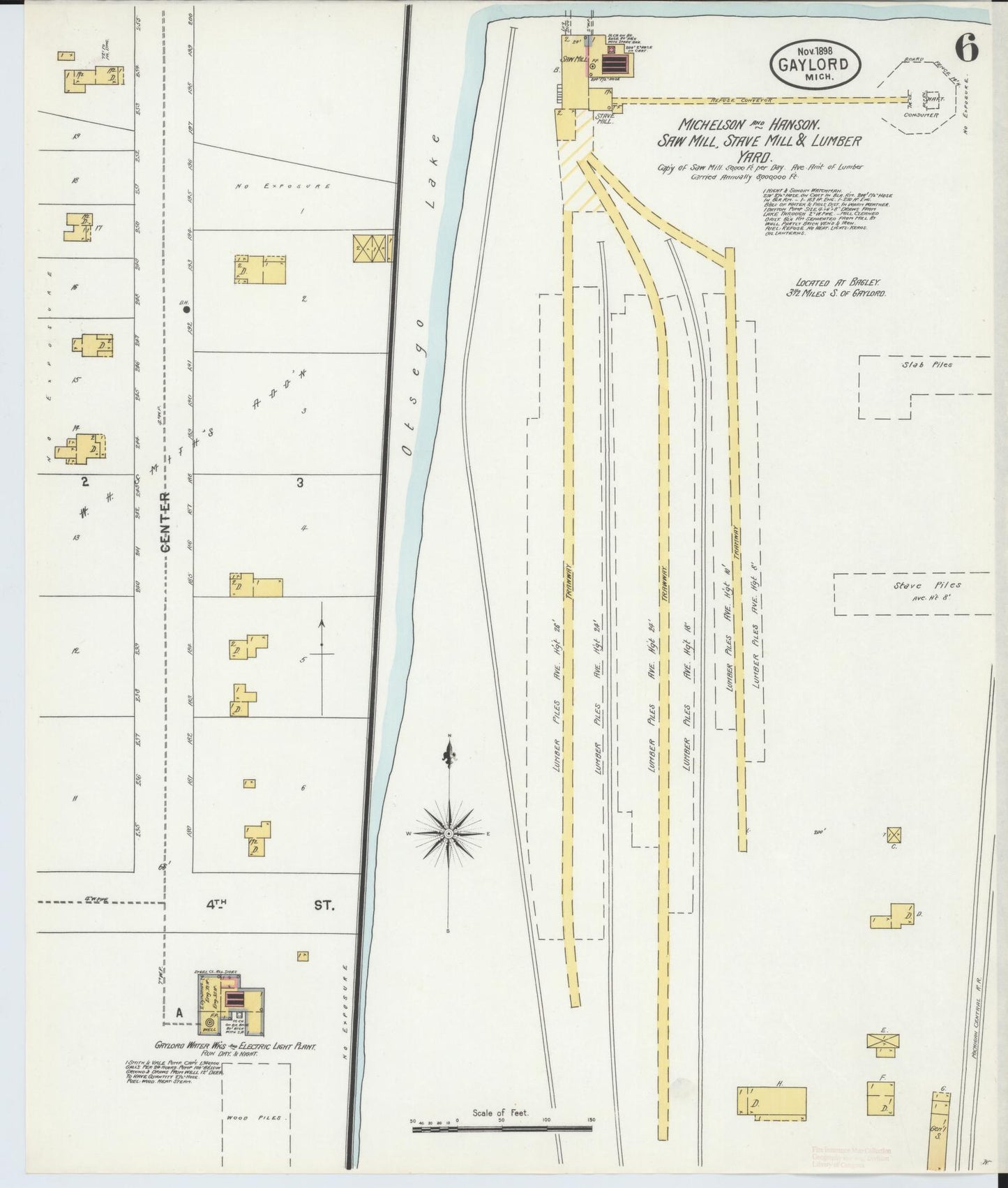 Sanborn Fire Insurance Map from Gaylord, Otsego County, Michigan (1898), Sheet #0006 - Complete Map Set gallery image, historic Sanborn map, vintage wall art, Michigan Michigan