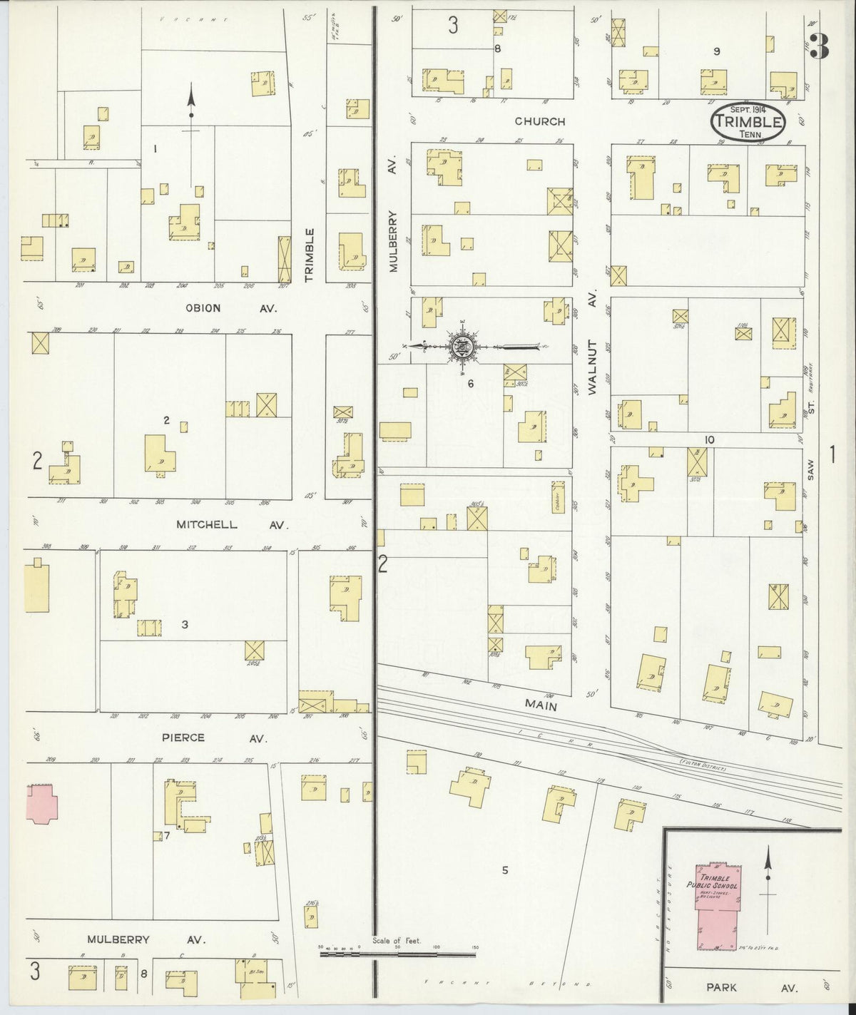 Sanborn Fire Insurance Map from Trimble, Dyer County, Tennessee (1914), Sheet #0003 - Complete Map Set gallery image, historic Sanborn map, vintage wall art, Tennessee Tennessee