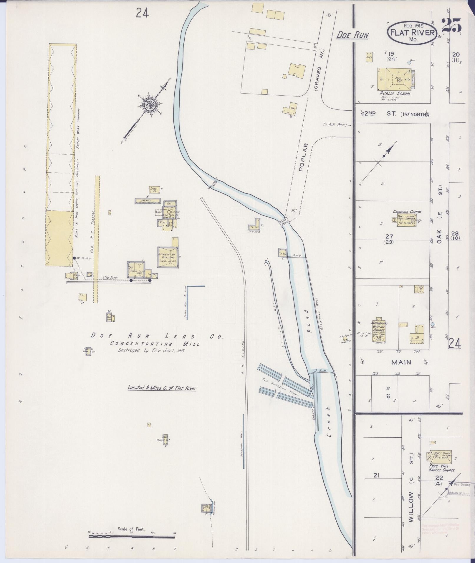 Sanborn Fire Insurance Map from Flat River, Saint Francois County, Missouri (1915), Sheet #0025 - Historic Sanborn Fire Insurance Map Print, vintage old map wall art, antique decor, genealogy gift, Missouri Missouri map