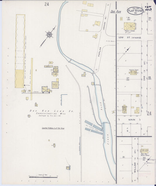 Sanborn Fire Insurance Map from Flat River, Saint Francois County, Missouri (1915), Sheet #0025 - Historic Sanborn Fire Insurance Map Print, vintage old map wall art, antique decor, genealogy gift, Missouri Missouri map