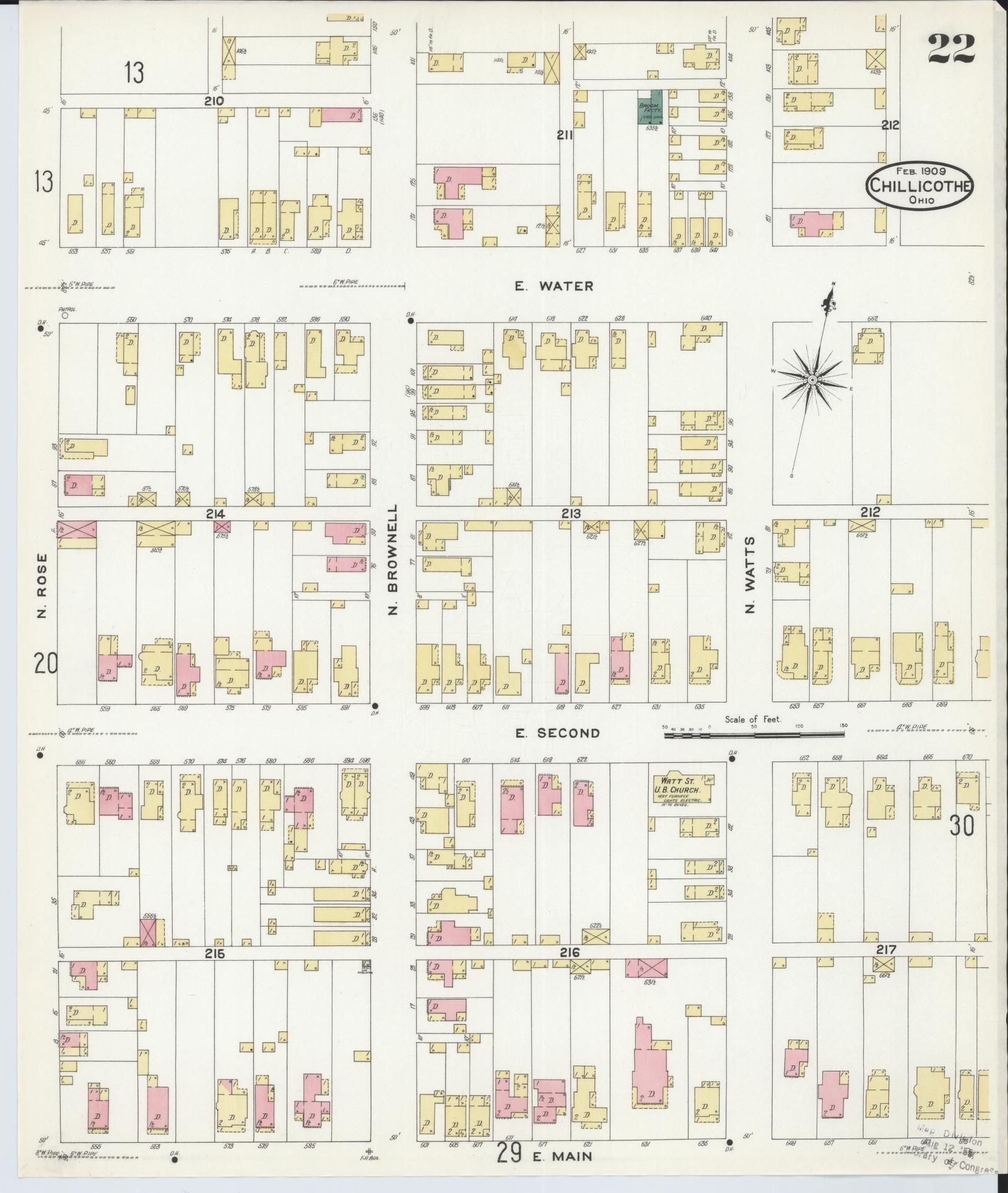Sanborn Fire Insurance Map from Chillicothe, Ross County, Ohio (1909), Sheet #0022 - Complete Map Set gallery image, historic Sanborn map, vintage wall art, Ohio Ohio