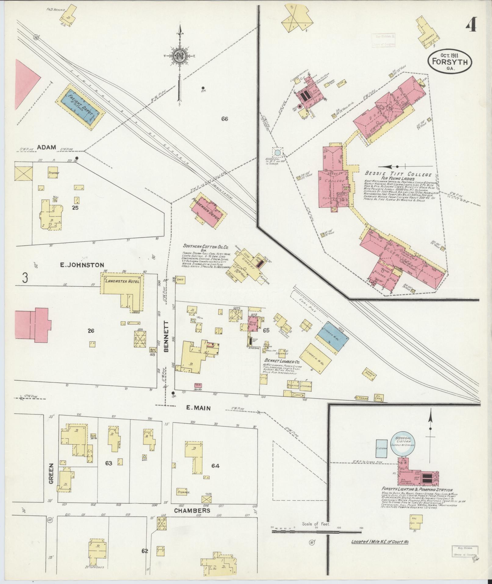 Sanborn Fire Insurance Map from Forsyth, Monroe County, Georgia (1911), Sheet #0004 - Complete Map Set gallery image, historic Sanborn map, vintage wall art, Georgia Georgia