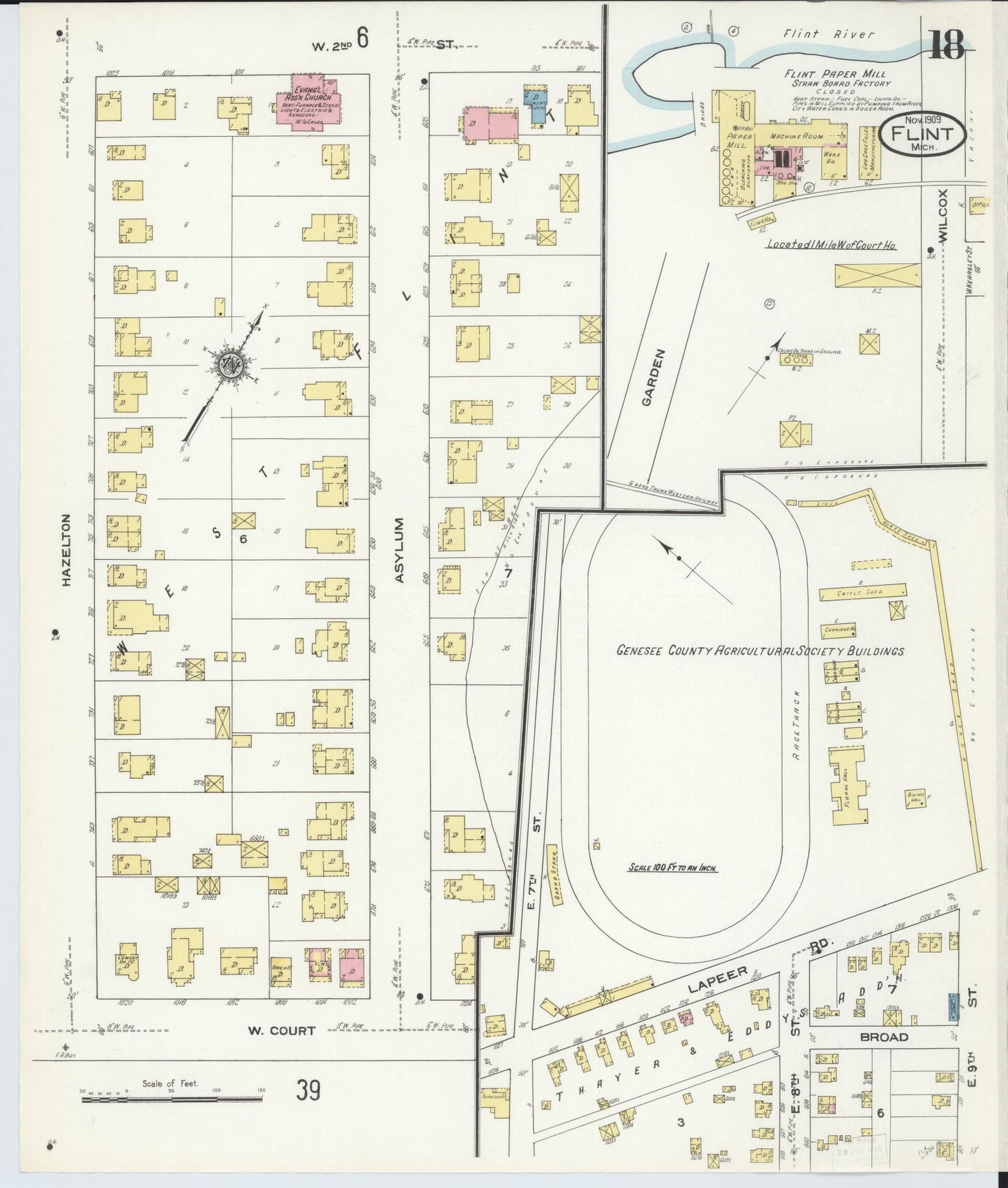 Sanborn Fire Insurance Map from Flint, Genesee County, Michigan (1909), Sheet #0018 - Complete Map Set gallery image, historic Sanborn map, vintage wall art, Michigan Michigan