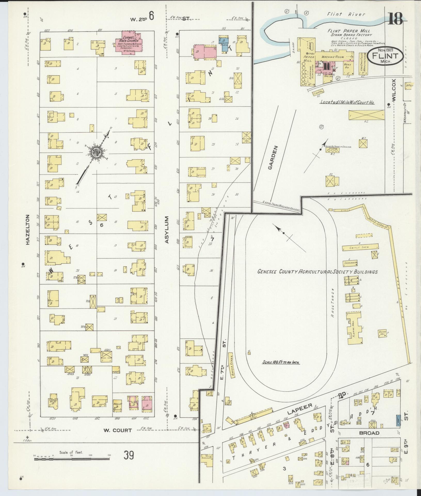Sanborn Fire Insurance Map from Flint, Genesee County, Michigan (1909), Sheet #0018 - Complete Map Set gallery image, historic Sanborn map, vintage wall art, Michigan Michigan