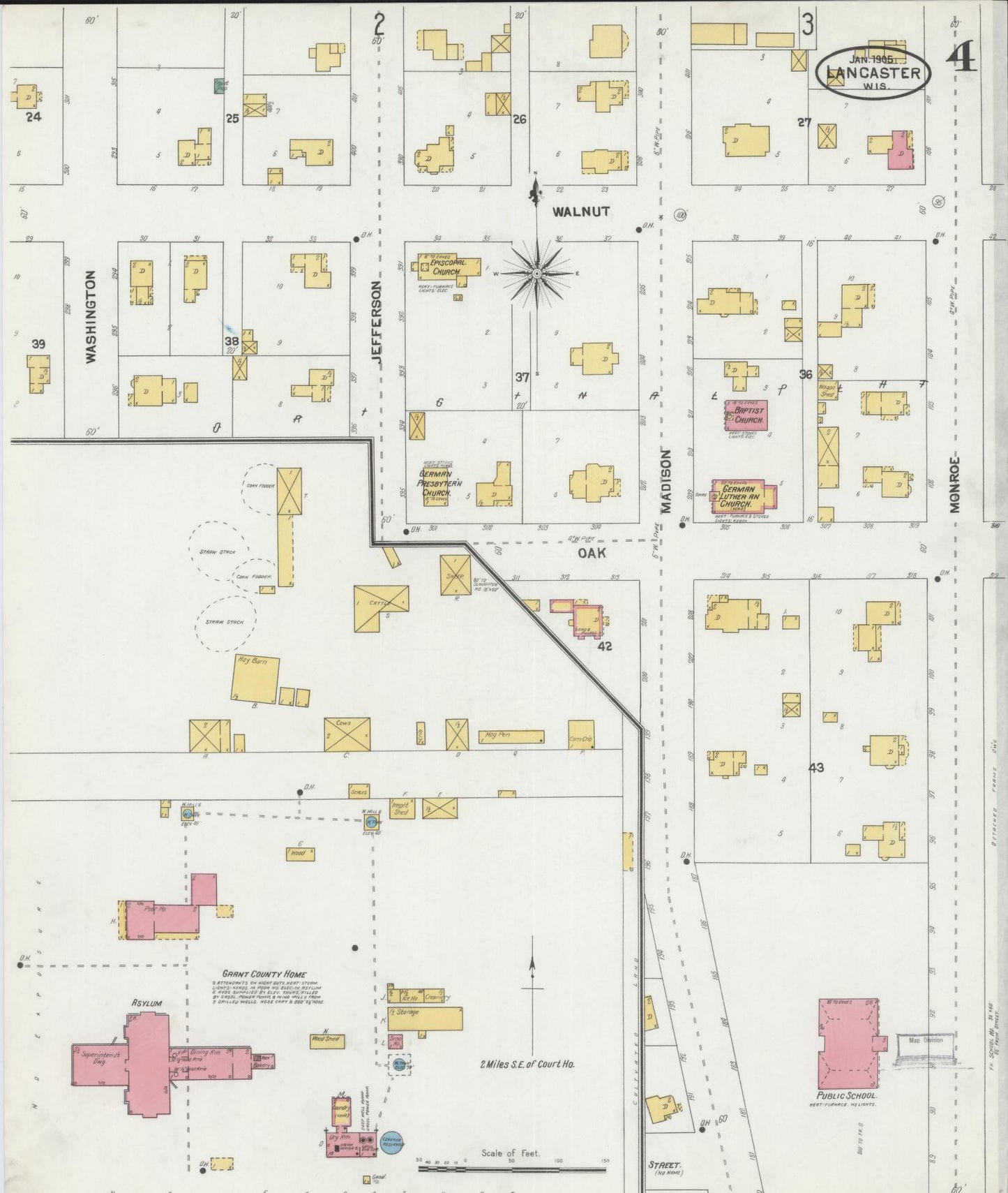 Sanborn Fire Insurance Map from Lancaster, Grant County, Wisconsin (1905), Sheet #0004 - Complete Map Set gallery image, historic Sanborn map, vintage wall art, Wisconsin Wisconsin