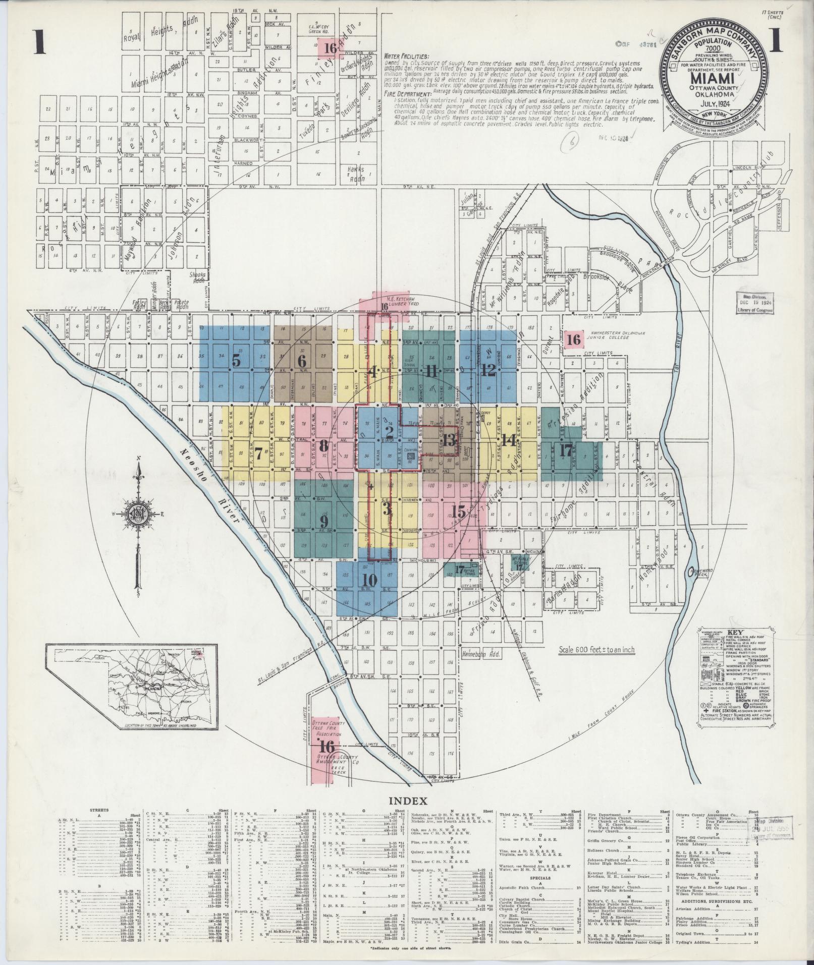 Sanborn Fire Insurance Map from Miami, Ottawa County, Oklahoma (1924), Sheet #0001 - Complete Map Set gallery image, historic Sanborn map, vintage wall art, Oklahoma Oklahoma