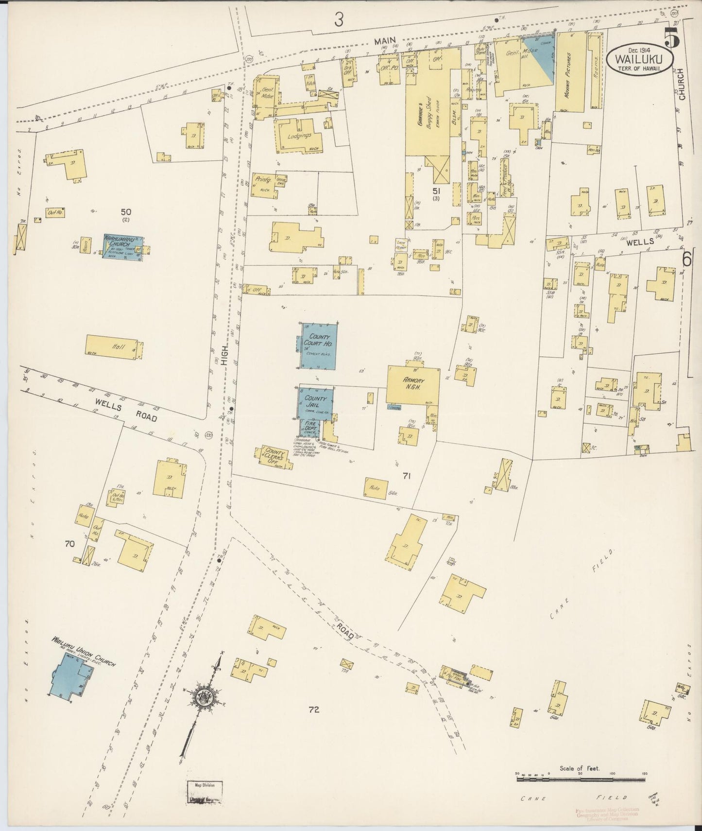 Sanborn Fire Insurance Map from Wailuku, Maui County, Hawaii (1914), Sheet #0005 - Historic Sanborn Fire Insurance Map Print, vintage old map wall art, antique decor, genealogy gift, Hawaii Hawaii map