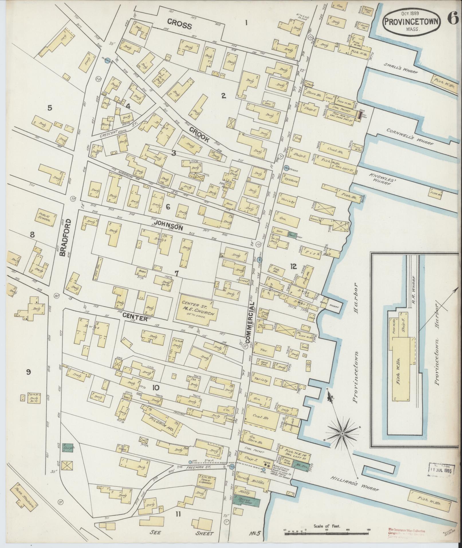 Sanborn Fire Insurance Map from Provincetown, Barnstable County, Massachusetts (1889), Sheet #0006 - Historic Sanborn Fire Insurance Map Print, vintage old map wall art, antique decor, genealogy gift, Massachusetts Massachusetts map