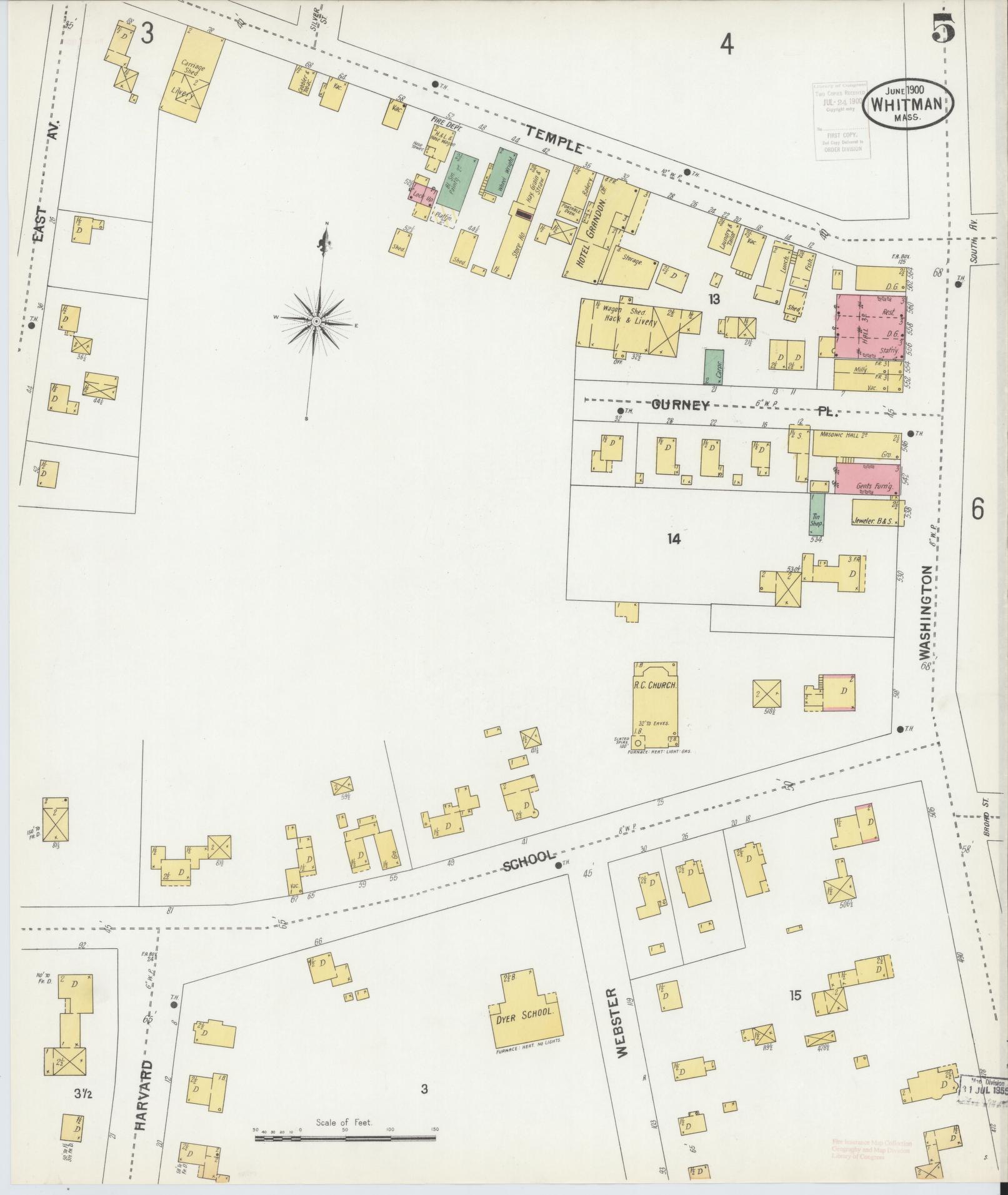 Sanborn Fire Insurance Map from Whitman, Plymouth County, Massachusetts (1900), Sheet #0005 - Complete Map Set gallery image, historic Sanborn map, vintage wall art, Massachusetts Massachusetts