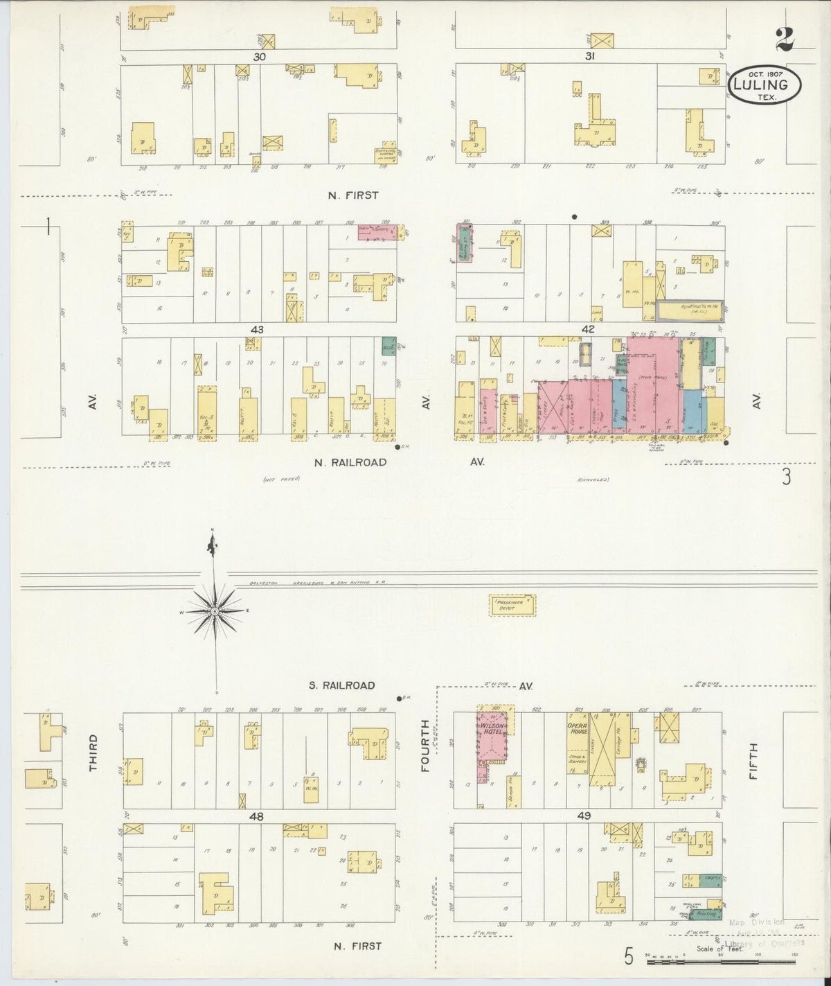 Sanborn Fire Insurance Map from Luling, Caldwell County, Texas (1907), Sheet #0002 - Complete Map Set gallery image, historic Sanborn map, vintage wall art, Texas Texas