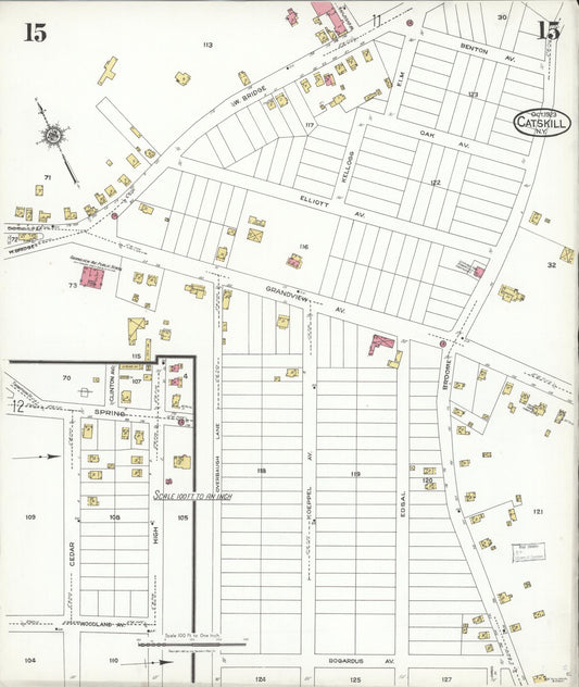 Sanborn Fire Insurance Map from Catskill, Greene County, New York (1923), Sheet #0015 - Historic Sanborn Fire Insurance Map Print, vintage old map wall art, antique decor, genealogy gift, New York New York map
