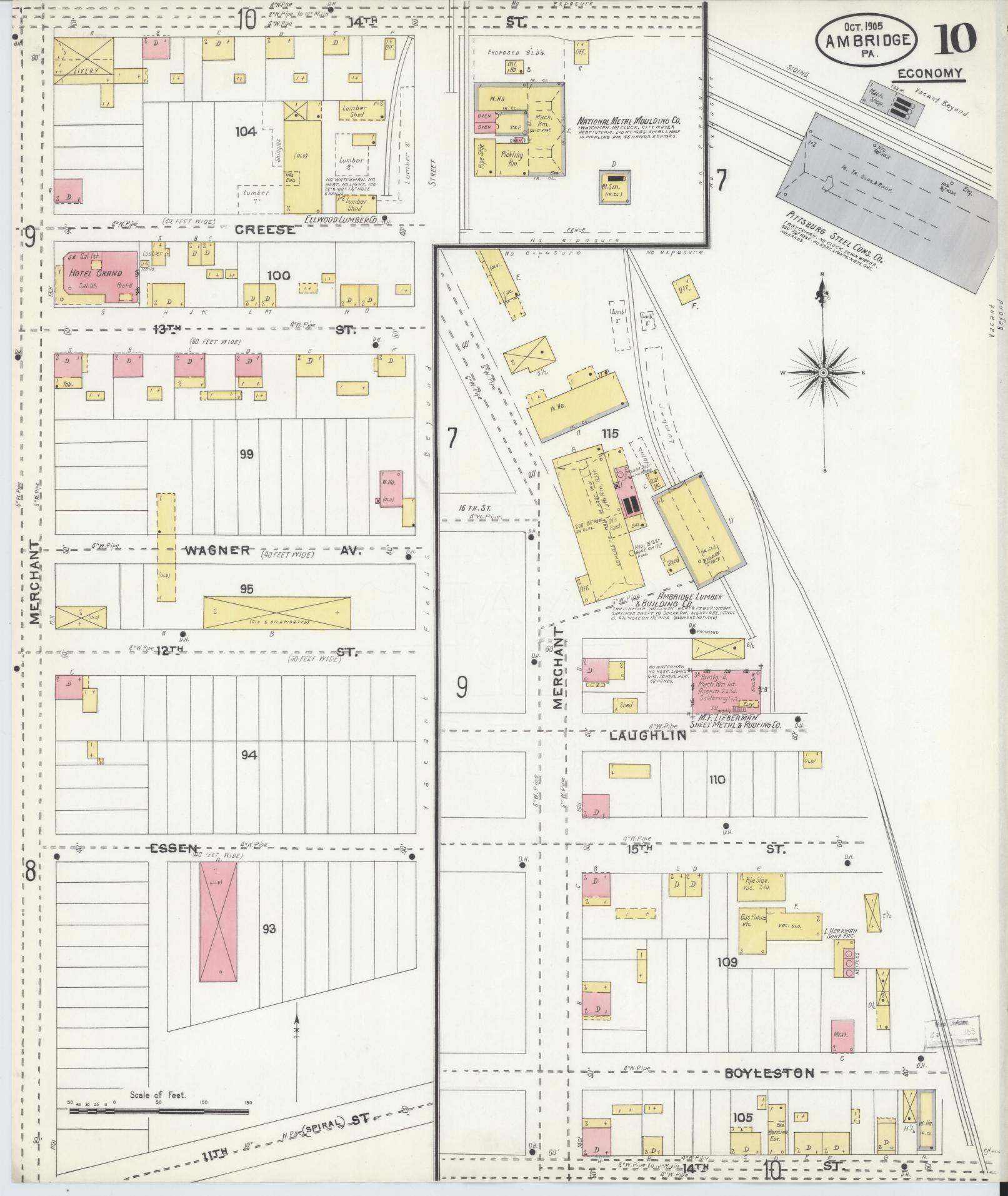 Sanborn Fire Insurance Map from Ambridge, Beaver County, Pennsylvania (1905), Sheet #0010 - Historic Sanborn Fire Insurance Map Print, vintage old map wall art, antique decor, genealogy gift, Pennsylvania Pennsylvania map