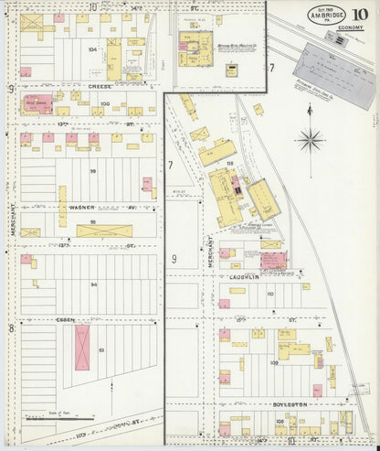 Sanborn Fire Insurance Map from Ambridge, Beaver County, Pennsylvania (1905), Sheet #0010 - Historic Sanborn Fire Insurance Map Print, vintage old map wall art, antique decor, genealogy gift, Pennsylvania Pennsylvania map