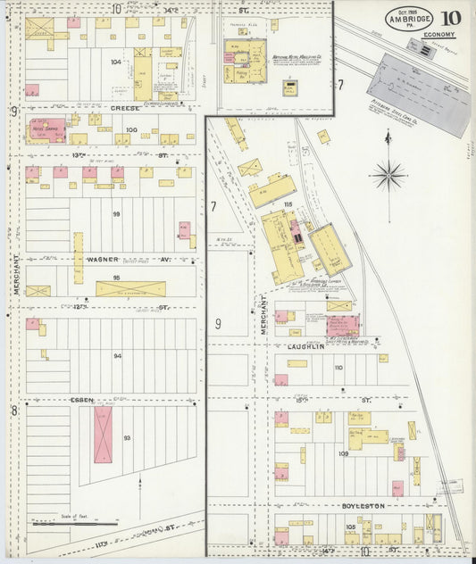 Sanborn Fire Insurance Map from Ambridge, Beaver County, Pennsylvania (1905), Sheet #0010 - Historic Sanborn Fire Insurance Map Print, vintage old map wall art, antique decor, genealogy gift, Pennsylvania Pennsylvania map
