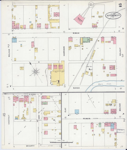 Sanborn Fire Insurance Map from Jefferson City, Cole County, Missouri (1898), Sheet #0002 - Historic Sanborn Fire Insurance Map Print, vintage old map wall art, antique decor, genealogy gift, Missouri Missouri map