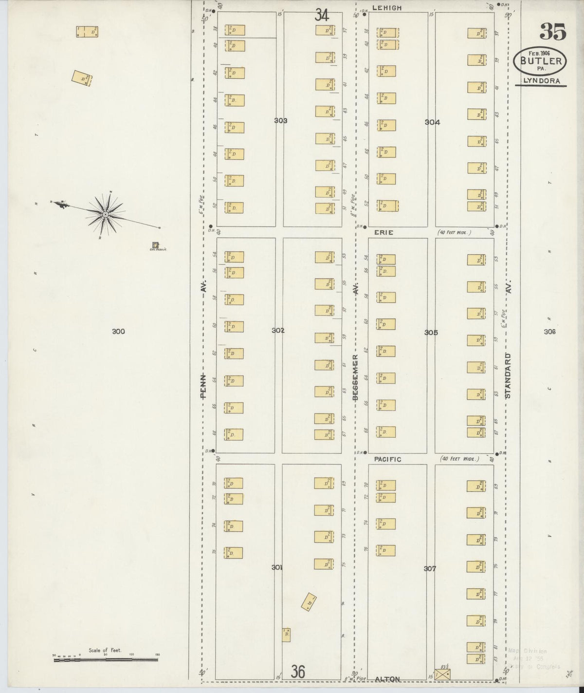 Sanborn Fire Insurance Map from Butler, Butler County, Pennsylvania (1906), Sheet #0035 - Complete Map Set gallery image, historic Sanborn map, vintage wall art, Pennsylvania Pennsylvania