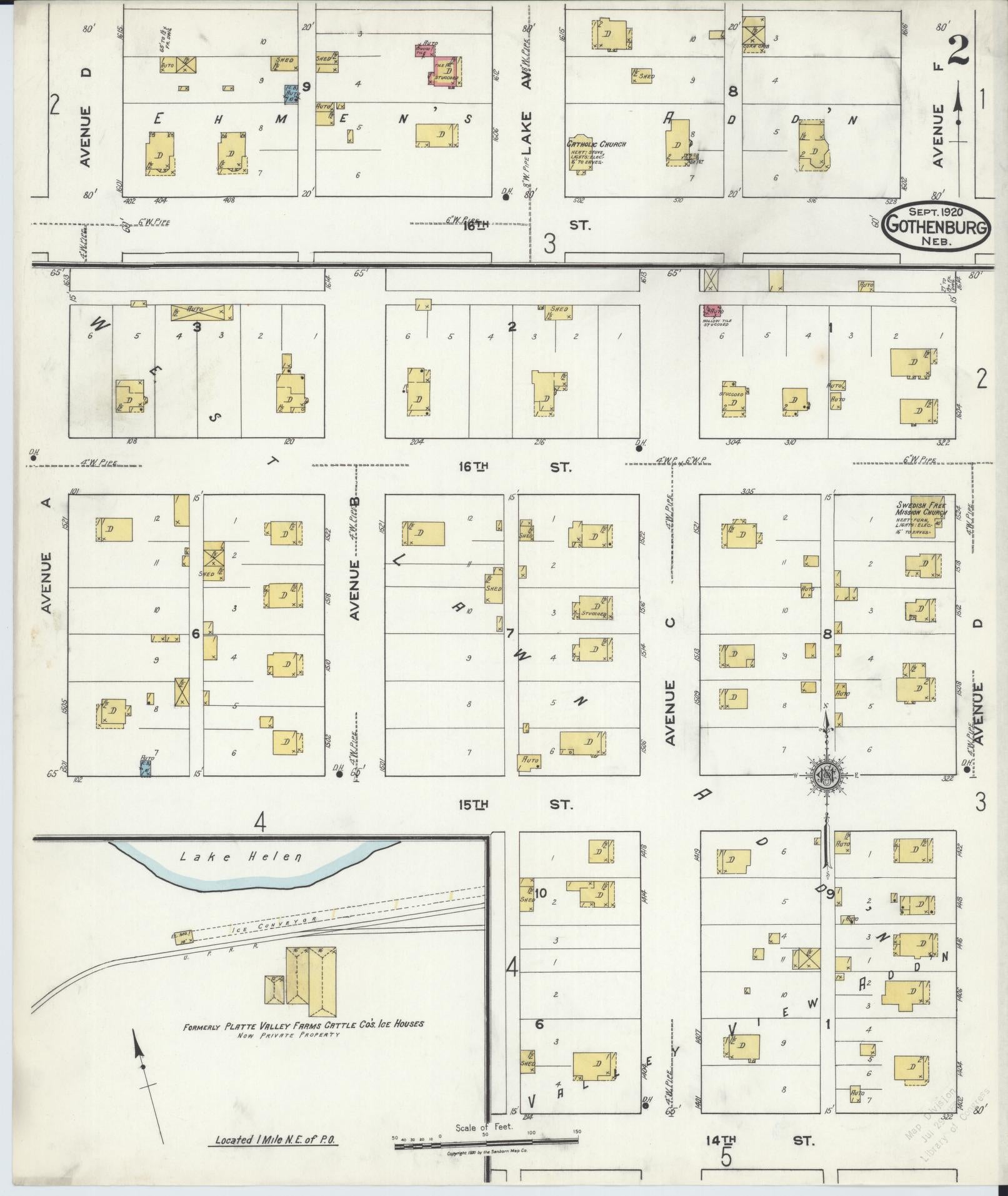 Sanborn Fire Insurance Map from Gothenburg, Dawson County, Nebraska (1920), Sheet #0002 - Complete Map Set gallery image, historic Sanborn map, vintage wall art, Nebraska Nebraska