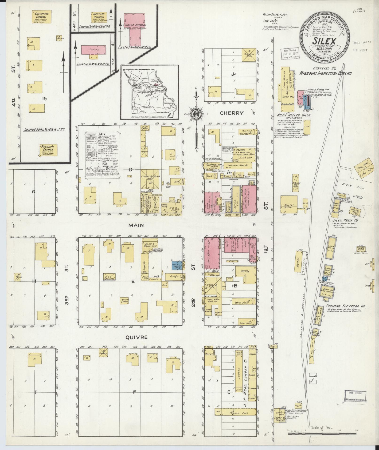 Sanborn Fire Insurance Map from Silex, Lincoln County, Missouri (1916), Sheet #0001 - Historic Sanborn Fire Insurance Map Print, vintage old map wall art, antique decor, genealogy gift, Missouri Missouri map