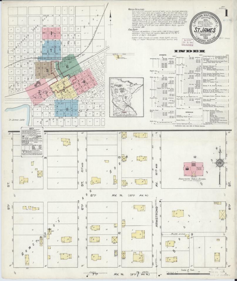 Sanborn Fire Insurance Map from Saint James, Watonwan County, Minnesota. (1914) – Map View