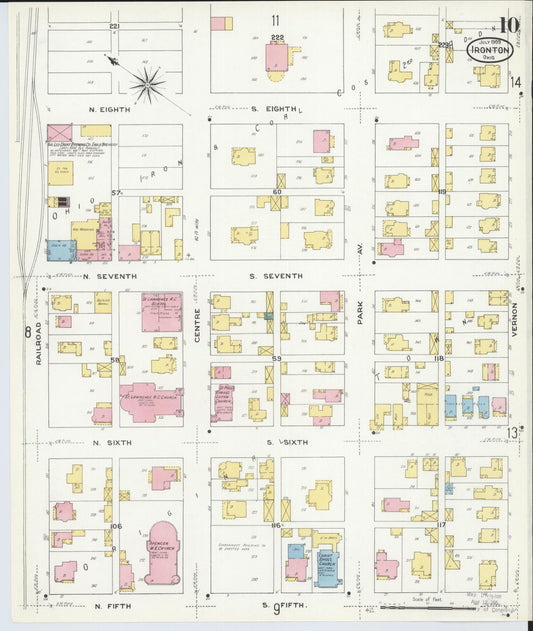 Sanborn Fire Insurance Map from Ironton, Lawrence County, Ohio (1909), Sheet #0010 - Historic Sanborn Fire Insurance Map Print, vintage old map wall art, antique decor, genealogy gift, Ohio Ohio map