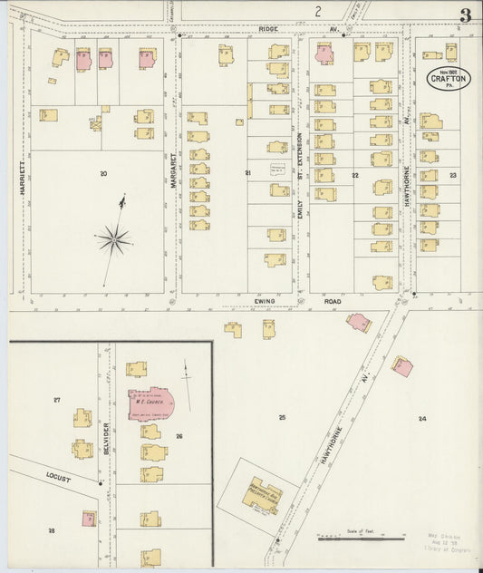 Sanborn Fire Insurance Map from Crafton, Allegheny County, Pennsylvania (1902), Sheet #0003 - Historic Sanborn Fire Insurance Map Print, vintage old map wall art, antique decor, genealogy gift, Pennsylvania Pennsylvania map