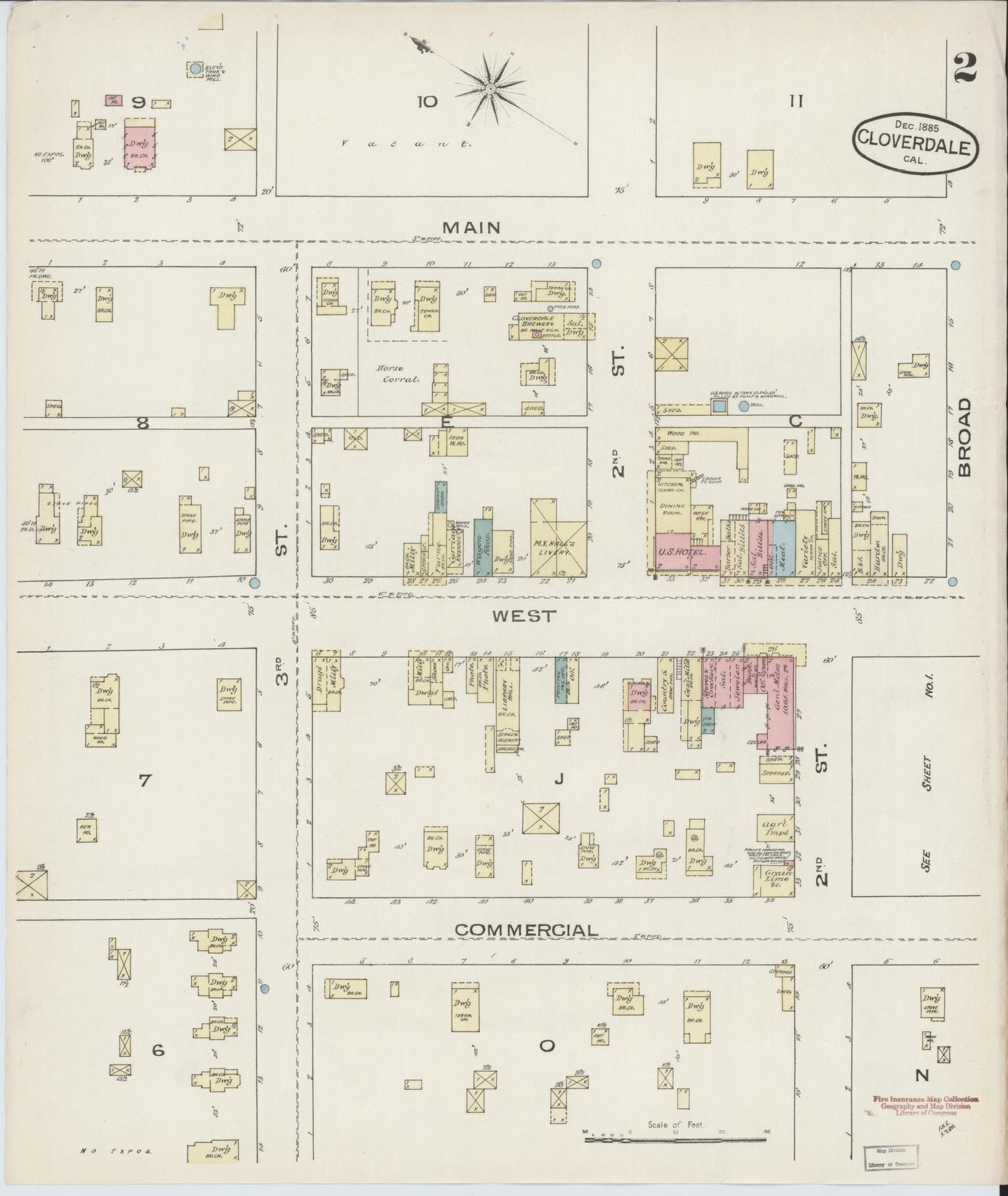 Sanborn Fire Insurance Map from Cloverdale, Sonoma County, California (1885), Sheet #0002 - Complete Map Set gallery image, historic Sanborn map, vintage wall art, California California