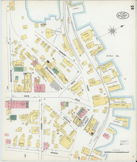 Sanborn Fire Insurance Map from Belfast, Waldo County, Maine (1901), Sheet #0002 - Historic Sanborn Fire Insurance Map Print, vintage old map wall art, antique decor, genealogy gift, Maine Maine map