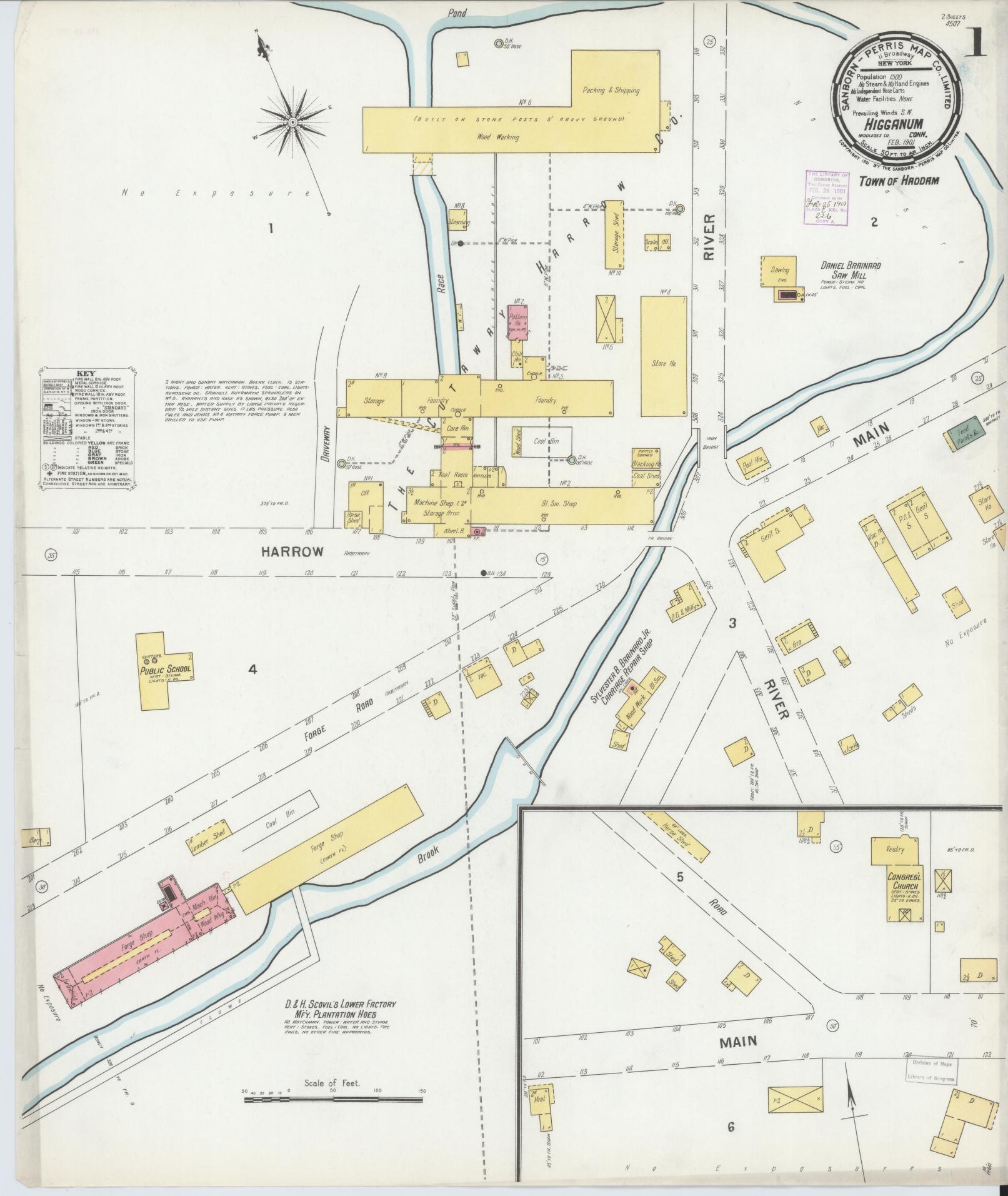 Sanborn Fire Insurance Map from Higganum, Middlesex County, Connecticut (1901), Sheet #0001 - Complete Map Set gallery image, historic Sanborn map, vintage wall art, Connecticut Connecticut