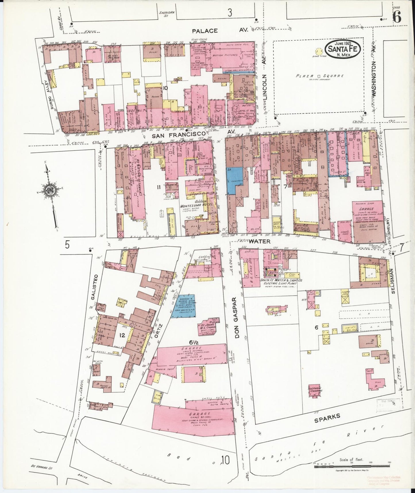 Sanborn Fire Insurance Map from Santa Fe, Santa Fe County, New Mexico (1921), Sheet #0006 - Complete Map Set gallery image, historic Sanborn map, vintage wall art, New Mexico New Mexico