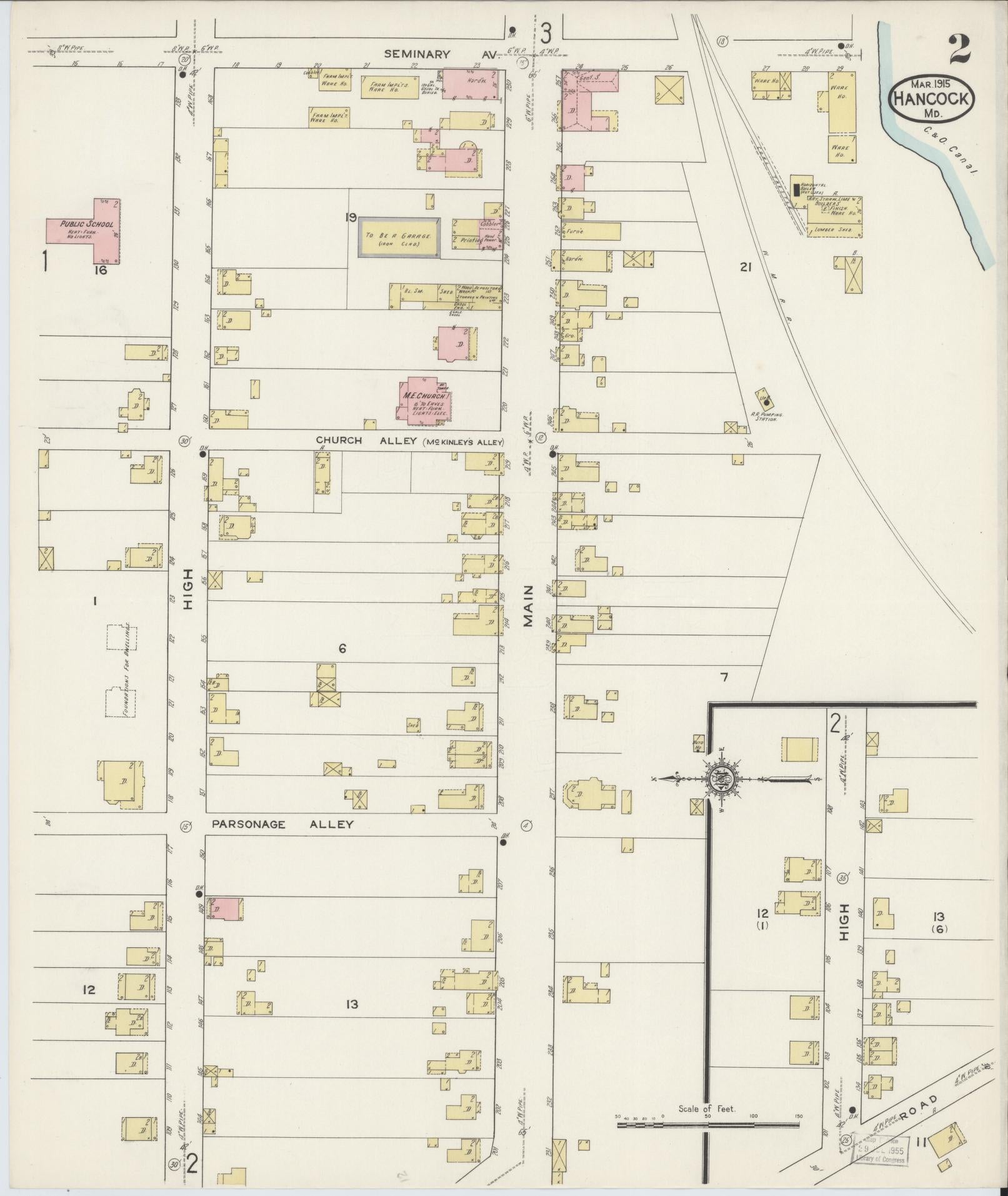 Washington, Maryland - 1915 - Sanborn Fire Insurance Map, Sheet #0002 - Historic Sanborn Fire Insurance Map Print, Washington Maryland 1915 0002 vintage old map wall art