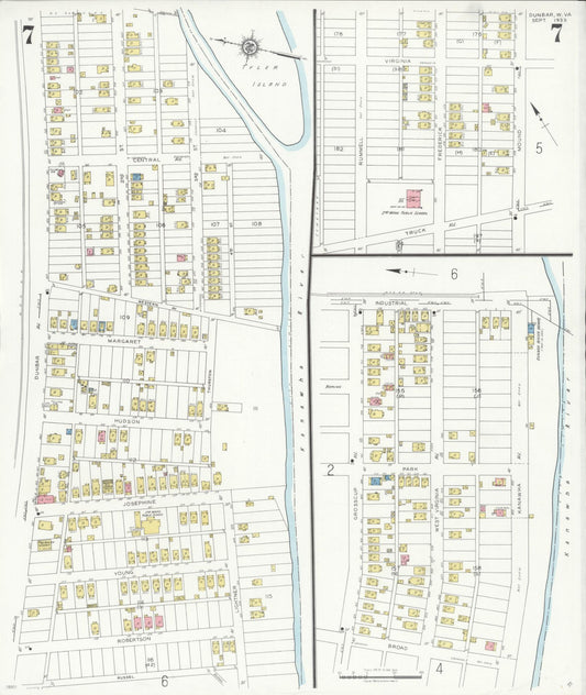 Sanborn Fire Insurance Map from Dunbar, Kanawha County, West Virginia (1933), Sheet #0007 - Historic Sanborn Fire Insurance Map Print, vintage old map wall art, antique decor, genealogy gift, West Virginia West Virginia map