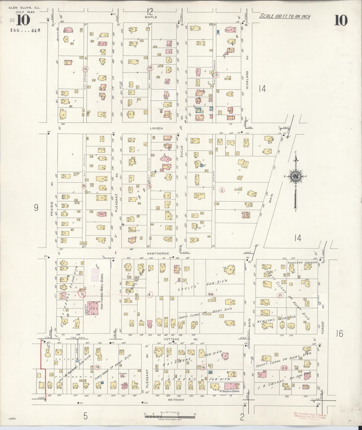 Sanborn Fire Insurance Map from Glen Ellyn, Du Page County, Illinois (1946), Sheet #0010 - Complete Map Set gallery image, historic Sanborn map, vintage wall art, Illinois Illinois