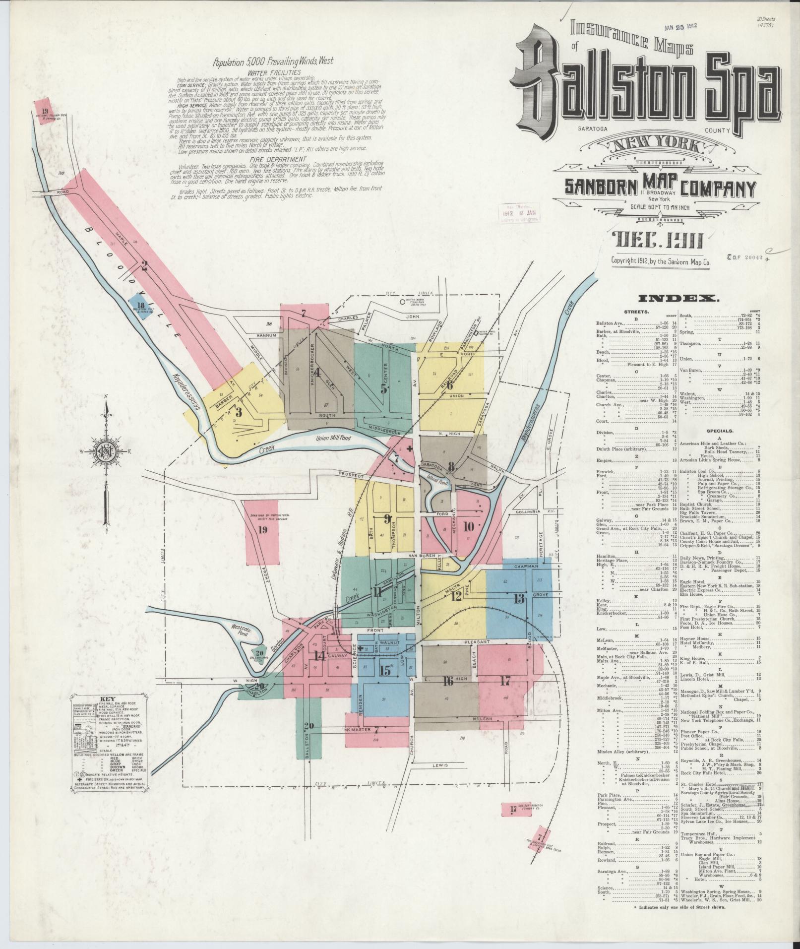 Sanborn Fire Insurance Map from Ballston Spa, Saratoga County, New York. (1911) – Historic Sanborn Fire Insurance Map Print