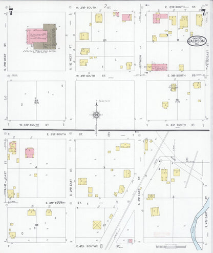 Sanborn Fire Insurance Map from Jackson, Cape Girardeau County, Missouri (1931), Sheet #0007 - Historic Sanborn Fire Insurance Map Print, vintage old map wall art, antique decor, genealogy gift, Missouri Missouri map