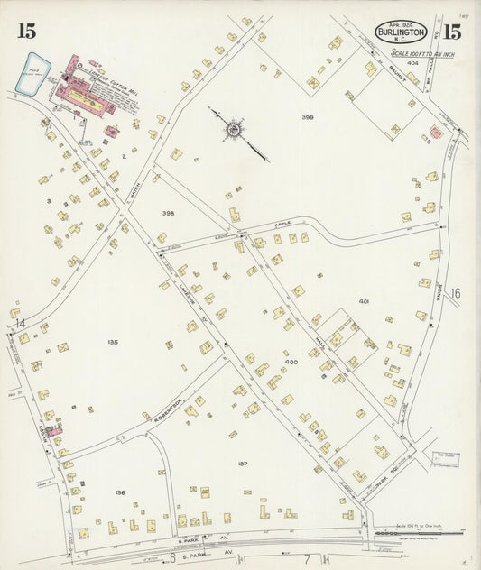 Sanborn Fire Insurance Map from Burlington, Alamance County, North Carolina (1924), Sheet #0015 - Historic Sanborn Fire Insurance Map Print, vintage old map wall art, antique decor, genealogy gift, North Carolina North Carolina map