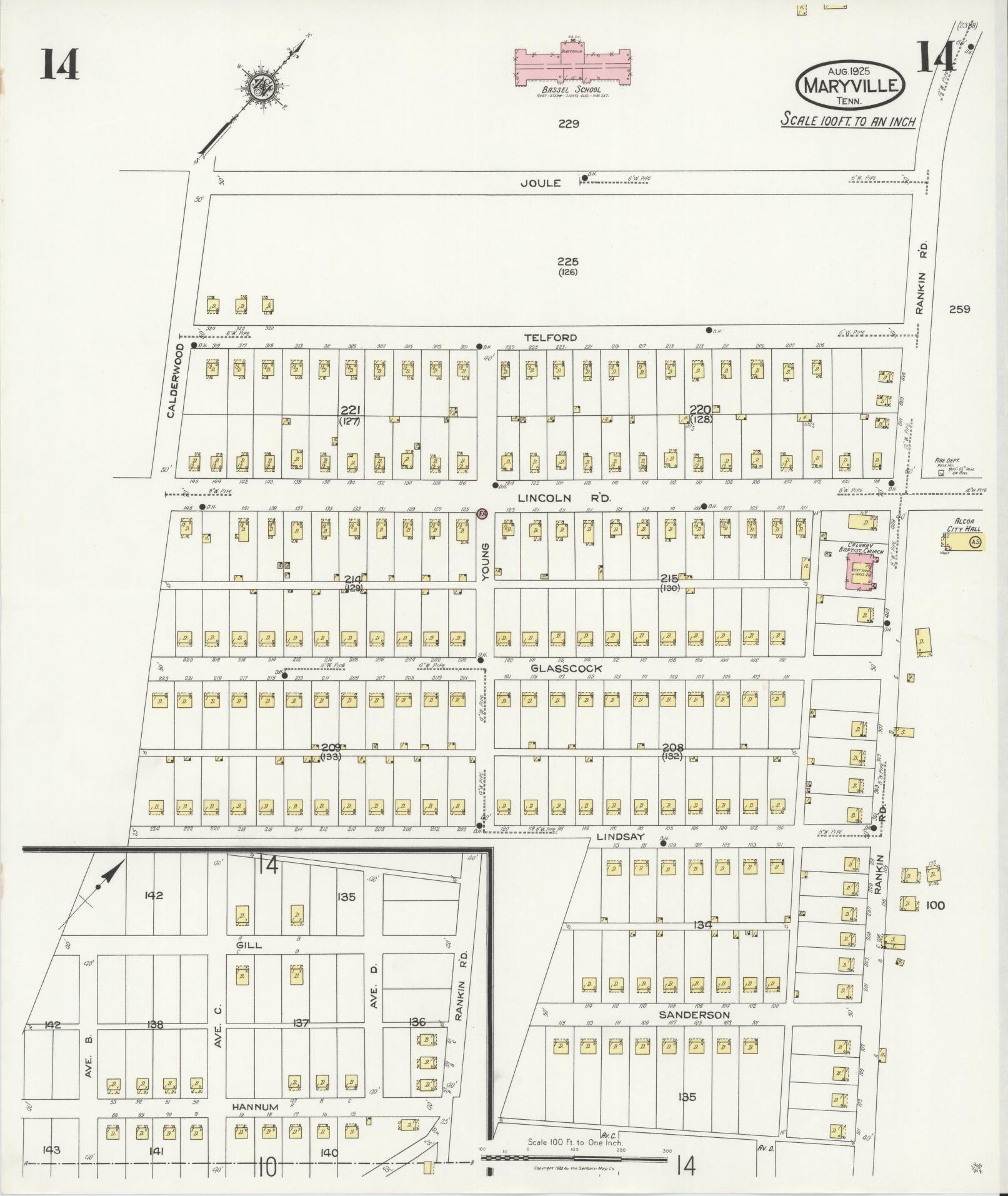 Sanborn Fire Insurance Map from Maryville, Blount County, Tennessee (1925), Sheet #0014 - Complete Map Set gallery image, historic Sanborn map, vintage wall art, Tennessee Tennessee