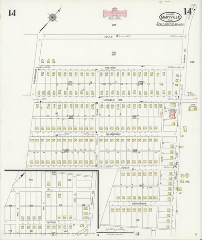 Sanborn Fire Insurance Map from Maryville, Blount County, Tennessee (1925), Sheet #0014 - Complete Map Set gallery image, historic Sanborn map, vintage wall art, Tennessee Tennessee