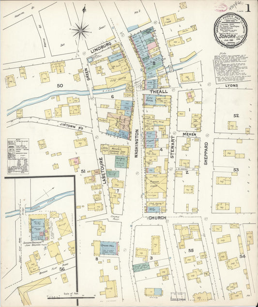 Sanborn Fire Insurance Map from Sonora, Tuolumne County, California (1890), Sheet #0001 - Complete Map Set gallery image, historic Sanborn map, vintage wall art, California California