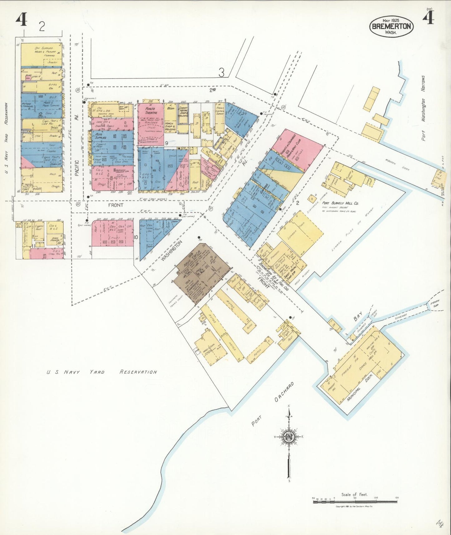 Sanborn Fire Insurance Map from Bremerton, Kitsap County, Washington (1925), Sheet #0004 - Complete Map Set gallery image, historic Sanborn map, vintage wall art, Washington Washington