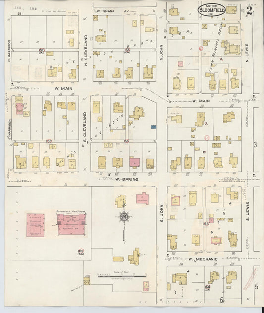 Sanborn Fire Insurance Map from Bloomfield, Greene County, Indiana (1940), Sheet #0002 - Historic Sanborn Fire Insurance Map Print, vintage old map wall art, antique decor, genealogy gift, Indiana Indiana map