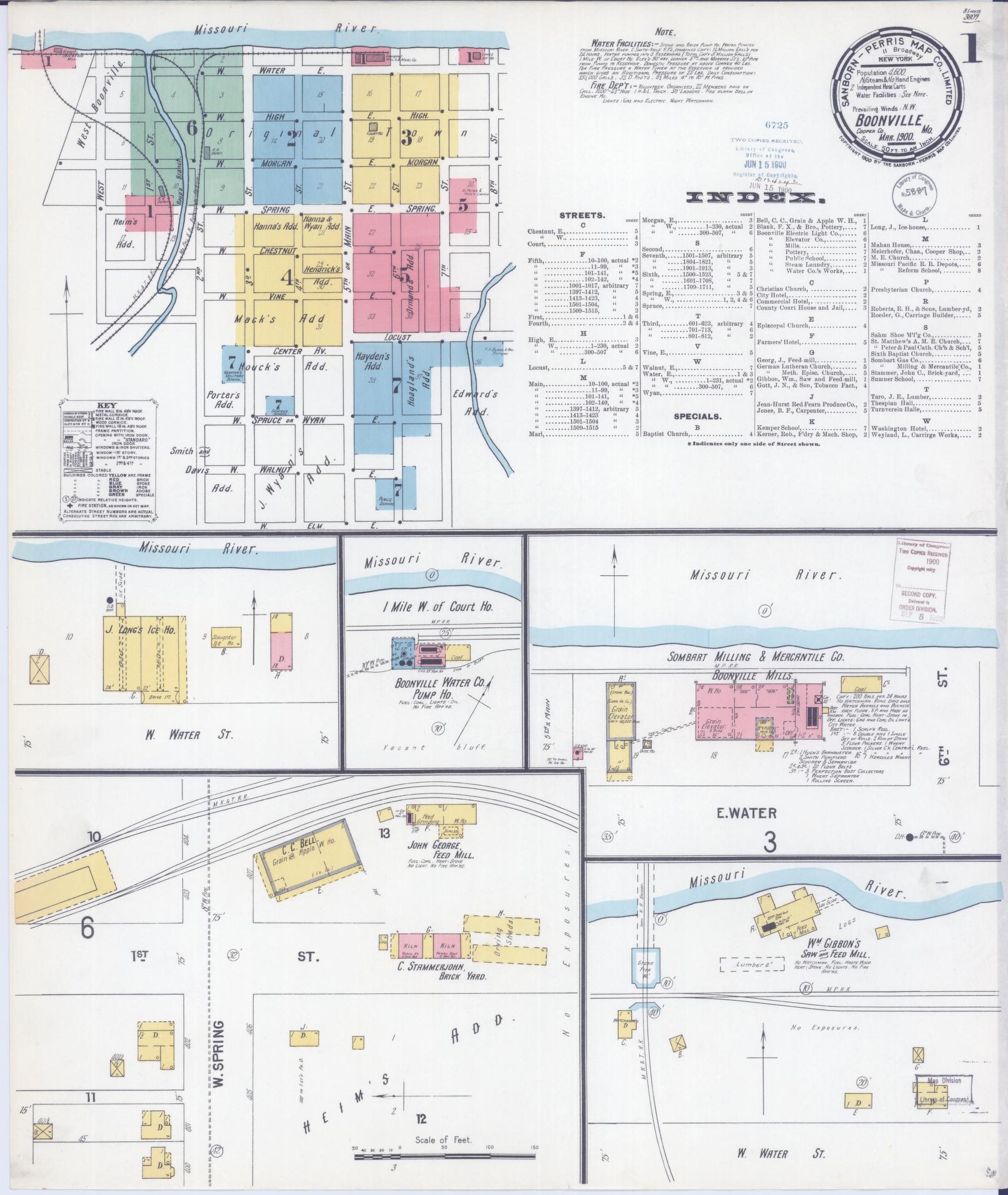 Sanborn Fire Insurance Map from Boonville, Cooper County, Missouri (1900), Sheet #0001 - Historic Sanborn Fire Insurance Map Print, vintage old map wall art, antique decor, genealogy gift, Missouri Missouri map