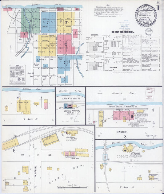 Sanborn Fire Insurance Map from Boonville, Cooper County, Missouri (1900), Sheet #0001 - Historic Sanborn Fire Insurance Map Print, vintage old map wall art, antique decor, genealogy gift, Missouri Missouri map