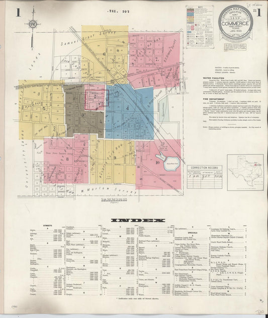 Sanborn Fire Insurance Map from Commerce, Hunt County, Texas (1940), Sheet #0001 - Historic Sanborn Fire Insurance Map Print, vintage old map wall art, antique decor, genealogy gift, Texas Texas map
