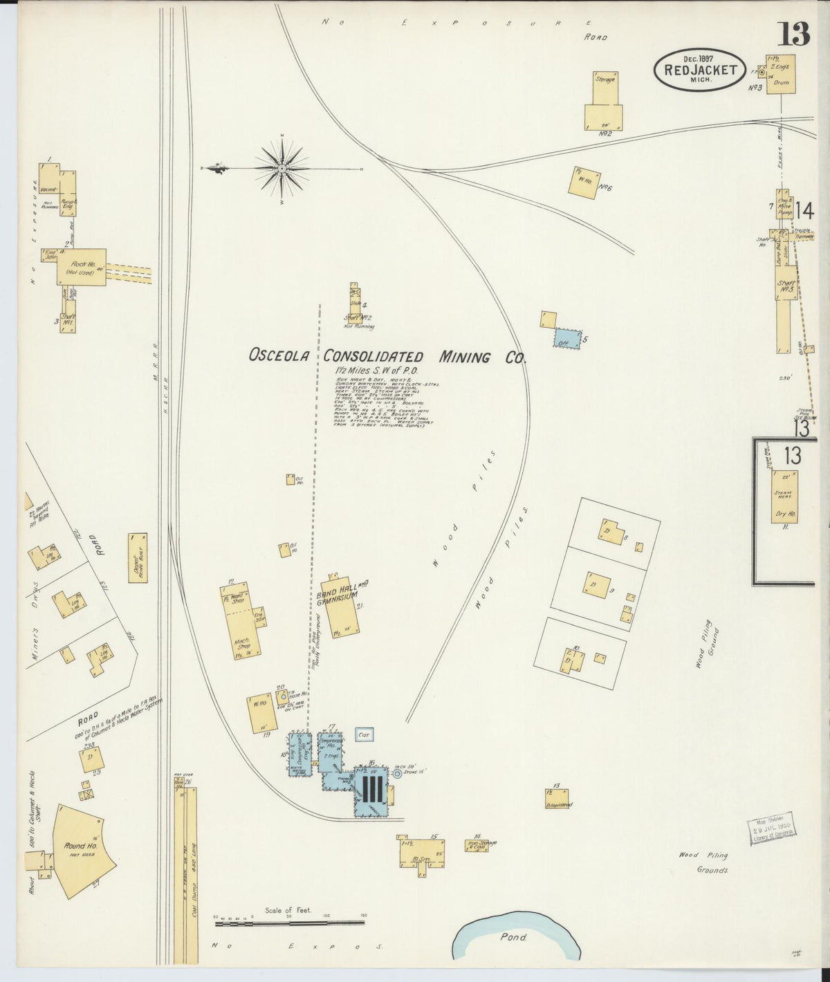Sanborn Fire Insurance Map from Red Jacket, Houghton County, Michigan (1897), Sheet #0013 - Historic Sanborn Fire Insurance Map Print, vintage old map wall art, antique decor, genealogy gift, Michigan Michigan map