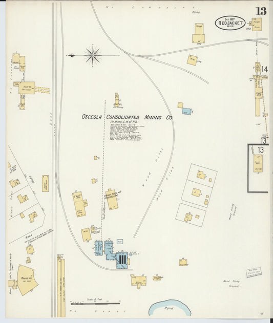 Sanborn Fire Insurance Map from Red Jacket, Houghton County, Michigan (1897), Sheet #0013 - Historic Sanborn Fire Insurance Map Print, vintage old map wall art, antique decor, genealogy gift, Michigan Michigan map