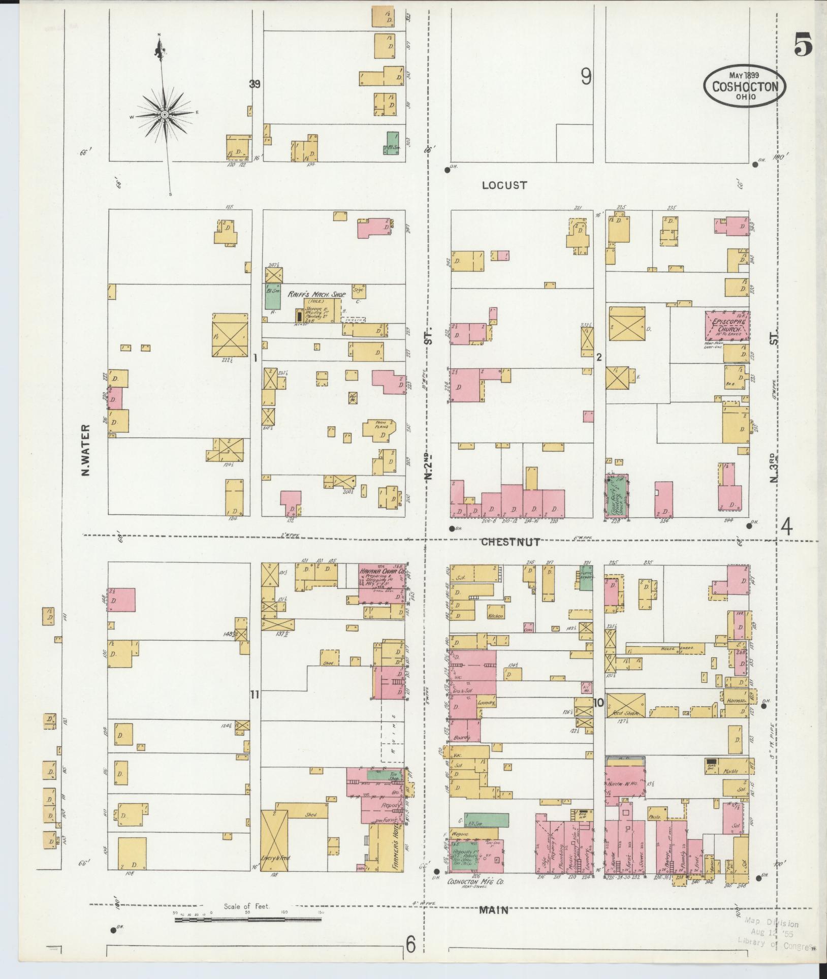 Sanborn Fire Insurance Map from Coshocton, Coshocton County, Ohio (1899), Sheet #0005 - Historic Sanborn Fire Insurance Map Print, vintage old map wall art, antique decor, genealogy gift, Ohio Ohio map